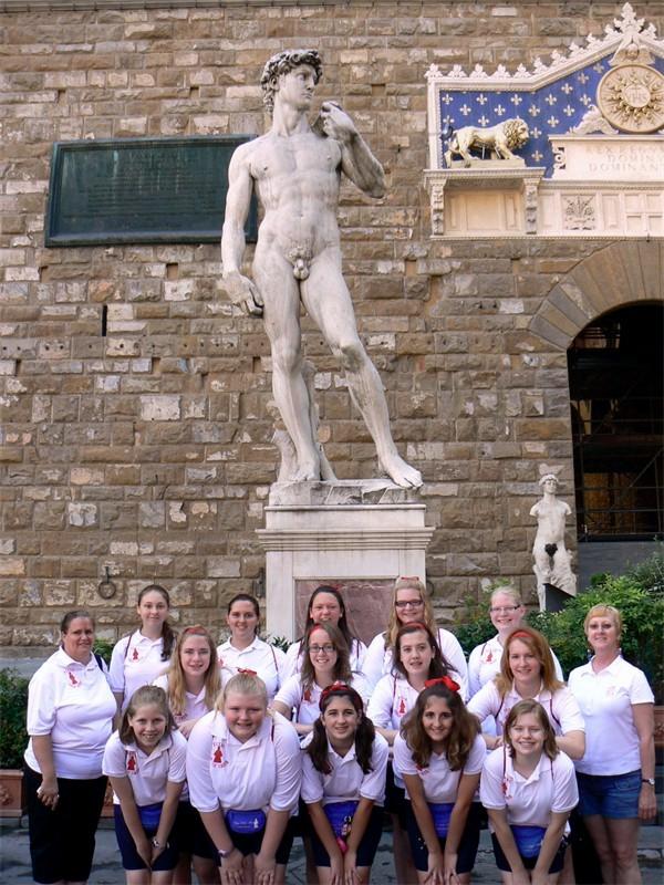 florence16.JPG - At the Statue of David, (replica) in front of the Palazzo Vecchio in Florence